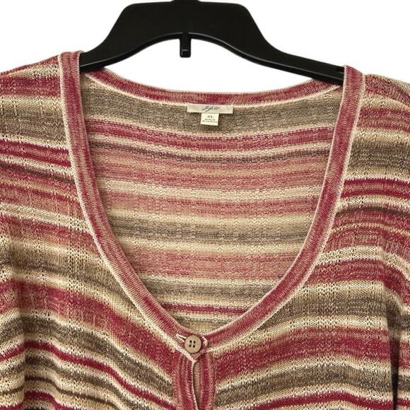J.JILL Linen Blend Button Front Lightweight Striped Cardigan Sweater Size XL - Picture 4 of 9